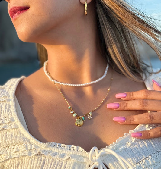 Crystal Amazonite Shell Star Charm Necklace