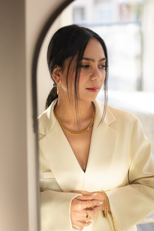Bold Gold bracelet on model