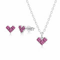 Heart-Shaped Zirconia Necklace and Stud Earring Set - Sterling Silver
