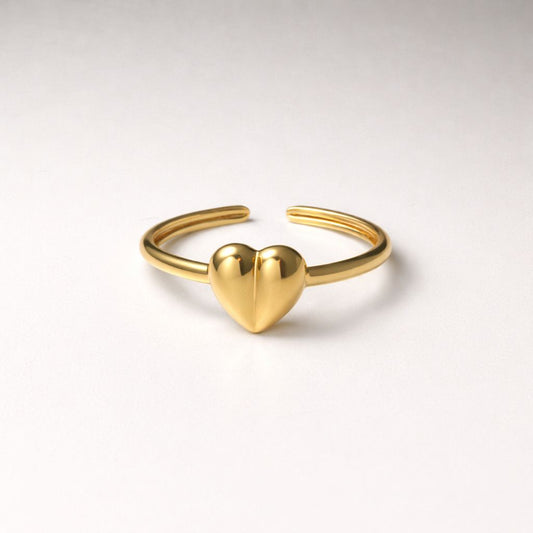 Gold heart adjustable ring 18k pvd gold plated stainless steel
